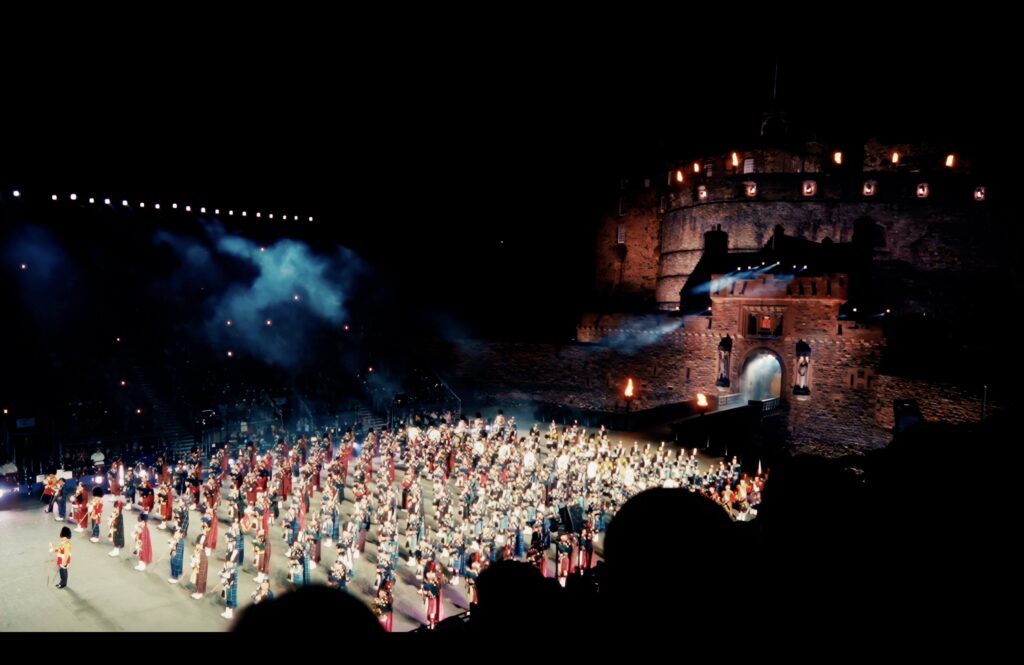 The Royal Edinburgh Military Tattoo on the castle esplanade at night
